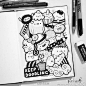 【康米分享】插画师PICCANDLE可爱黑白作品分享，炒鸡喜欢。 ​​​​ 