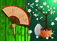 春节,式样,背景,扇子,盆景,花瓶,切片食物,数字2,贺卡,分割