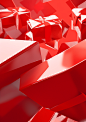 empty red gift boxes with ribbon background, stock photo, in the style of futuristic geometric abstraction, juxtaposition of light and shadow, uhd image, glass fragments art, light red and white, photorealistic detail, kodak vision3