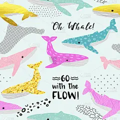 Cute Whales Seamless Pattern. Childish Marine Back