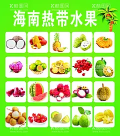 海南热带水果  - 源文件下载【酷图网】海南热带水果,海南水果节,水果海报,椰子树,香蕉,西瓜,红毛丹,榴莲,火龙果,连雾,菠萝蜜,椰子,释迦,荔枝,芒果,百香果,石榴,龙眼,哈密瓜,绿色背景,cdr,广告设计,