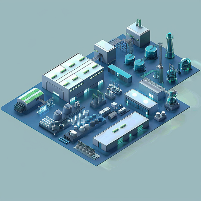 白色和绿色，3d建筑插图