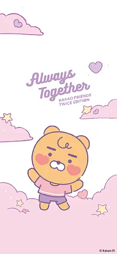 #KakaoFriends#可可朋友超话#KakaoFriends壁纸#
你们要的KAKAO FRIENDS x TWICE超话系列壁纸来惹，萌力C位#Apeach#、卷发Girl#Neo#、还有靓仔队长#Ryan#，全力出击，团魂炸裂！！来为我们打CALL鸭~ ​​​​