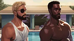 AI绘画_Prompts_adventtestament_Two_guys_on_vacation_at_the_pool_AaronAdvent_A__7acd2f01-af0a-4a9f-b432-056281705df0_xpanx.com