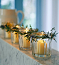 mini wreaths on votives