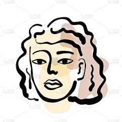 女性当代艺术肖像，线条艺术女性的脸与各种形状的背景。海报，旗帜矢量插图在时髦的粉彩，波西米亚调色板。