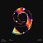 This may contain: the letter q is made up of multicolored circles and stars on a black background