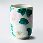 日本Kayori纯手工京烧清水烧彩绘白椿陶瓷长形茶杯 绿色