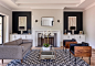 Living room - transitional formal light wood floor living room idea in Charlotte with black walls, a standard fireplace and no tv