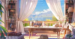 山景房  - 源文件下载【酷图网】插画,插图,壁纸,头像,背景,彩绘,色彩,画报,景物,虚拟,梦幻,美景,风景,风光,绝美,创意,漫画,CG,水彩,丙烯,油画,高清,仿真,窗,窗外,海景,海景房,书,书桌,书本,花,花瓶,海,海边,海滨,海水,海绵,日,日出,太阳,红日,云,朝霞