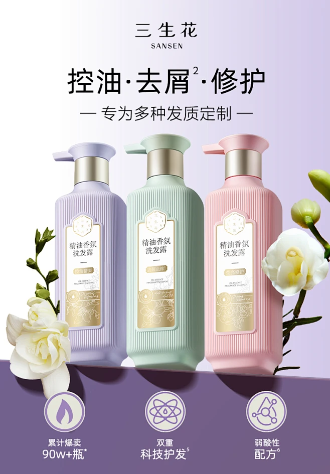 三生花洗发水控油蓬松去屑精油洗护套装修护洗发露护发素囤货装-tmall.com天猫-花瓣网