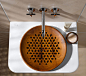 让水流消失的艺术。Vitra Water Jewel Sink with wooden plate designed by Matteo Tunn。