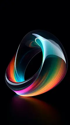 petrol silicone abstract shape, Möbius strip, holographic, black background, soft light, low contrast, transparent, minimalist