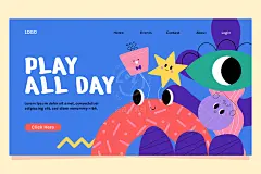 卡通创意趣味多巴胺儿童几何图形小怪兽图案插画海报ai设计素材-淘宝网