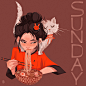 Women's week : Personal project of female character design to make prints, notebooks and stickers.