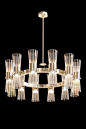 Style for any setting... this beautiful chandelier incorporates twelve softly pleated Murano glass cylinders. Each one has been lightly brushed with a translucent gold leaf powder generating a warm restful light. Modern Gold Leaf Murano Glass Chandelier. 
