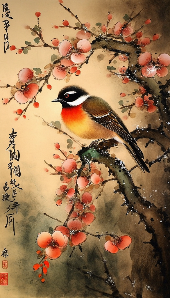 古典韵味中式花鸟画插画图片