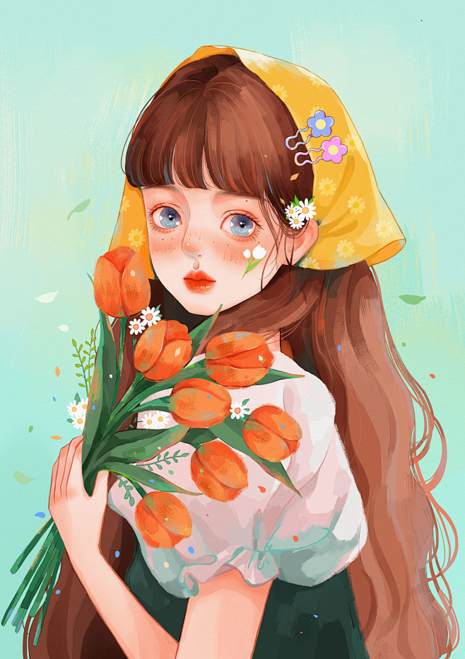 油画风少女插画系列_张小慈__插画师作品...