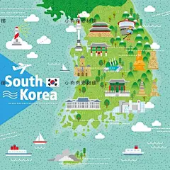 韩国地标首尔塔昌德宫南山民俗村美食手绘地图矢量设计素材AI65-淘宝网