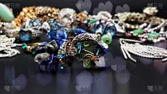 珠宝金银翡翠奢侈品女装配饰礼品蓝色绿色宝石抽象背景销售广告横幅海报套装