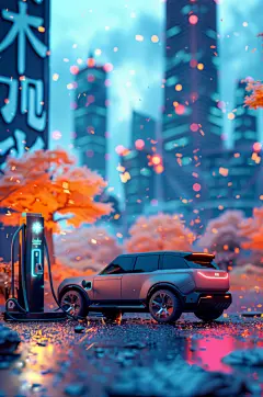 AI数字艺术3D立体新能源汽车节能环保插画模型