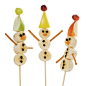 Cute idea :) Snowman on a Stick - apple, Chiquita banana, grape, pretzels, chocolate chips - super cute kid party idea - AND it's food on a stick