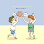 男子篮球 淡彩手绘 体能运动  儿童锻炼插图插画设计AI ti087a22006