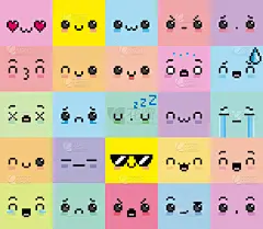 不同的卡通像素面的集的