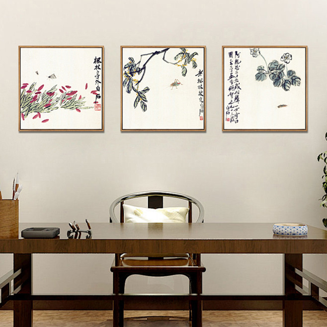 现代新中式齐白石田园小品客厅挂画书房茶室...
