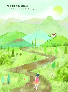 时尚绿高端大气小清新童话风景插画