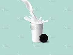 杯,牛奶,绘画插图,奶油,饼干,淡雅,概念,彩色背景,流动,溅