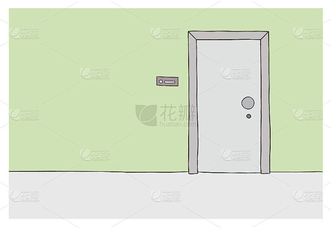 卡通公寓，房子外门和门铃，矢量插图