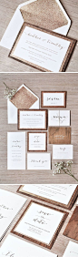 What happens when you combine wood and rose gold glitter? Why rustic glam wedding invitations of course! The Heather Suite from @engagingpapers is packed full of all the essentials including the save the dates, programs, menu and table numbers.: