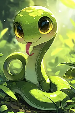 小青蛇竹叶青蛇年插画
