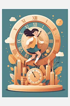 数字艺术插画版画海边女孩线条画扁平风装饰-众图网