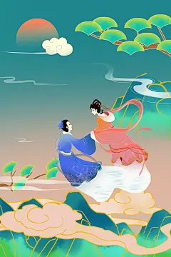 传统国潮山水背景设计