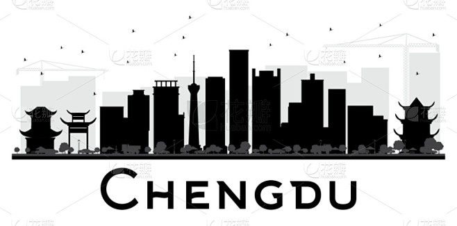 成都,城市天际线,黑白图片,四川省,出租...