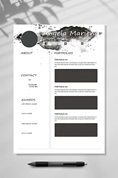 黑色泼墨国外英文简历WORD模板-众图网