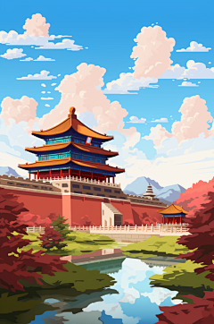 AI数字艺术国庆节建筑漫画扁平风插画