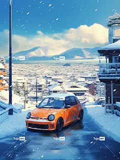 在雪中汽车动态城市海报