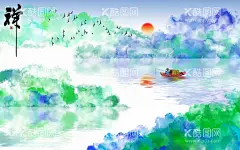 中国风分层素材  - 源文件下载【酷图网】新中式,中国风,山水,水墨,电视背景墙,装饰,插画,仙鹤,腾云,地产,装修,展板,围挡,竹,鎏金,荷花,小舟,黑白,缤纷,水彩,水粉,banner,海报