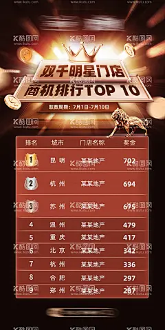 TOP10排行榜海报  - 源文件下载【酷图网】海报,房地产,城市,排行,TOP,商机,热销,销冠,皇冠,金币,红金,