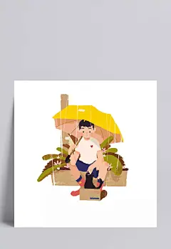 男生|卡通,手绘,装饰,男生,下雨,雨中男生