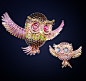 Diamond land : 3D Rendering of jewelry design made of diamonds, inspiring from hong kong advertising market. Character design based on an owl made of 3D diamonds. made in China ASIA.
