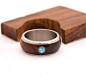 Mens Wedding Band with wood ring and titanium ring turquosie mens ring : SHOP NOW FOR YOUR CHRISTMAS GIFT------------------------------------ ---------------DELIVERY GUARANTEE BEFORE