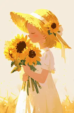 AI数字艺术夏季夏天向日葵人物插画-众图网