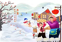 冬至节气春节饺子拜年跨年年俗大雪插画人物图片下载