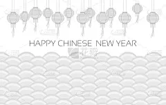 中国的灯笼在传统的背景上新年快乐。