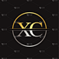 creative letter xc logo with gold and silver