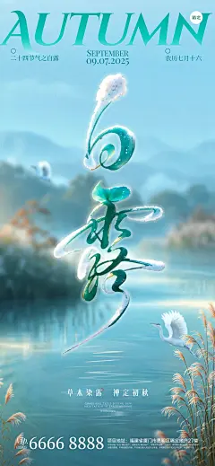白露节气祝福清新感大字全屏竖版海报AIGC